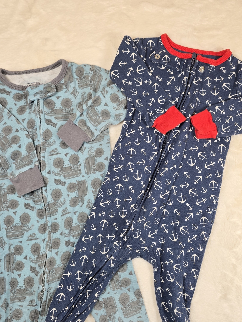 OshKosh B'gosh Navy Anchor Zip Footie with Red Trim